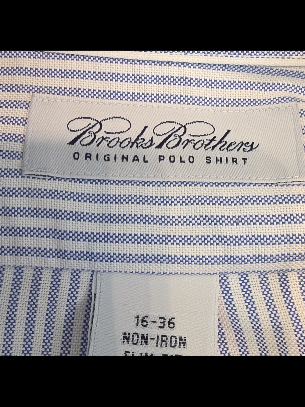 Brooks Brothers White and Light Blue Striped Men's Polo Shirt